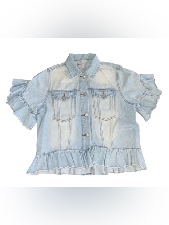Twelve By Ontwelfth Jackets & Blazers - Twelve by Ontwelfth Women’s Denim Ruffle Jacket Size L Light Wash